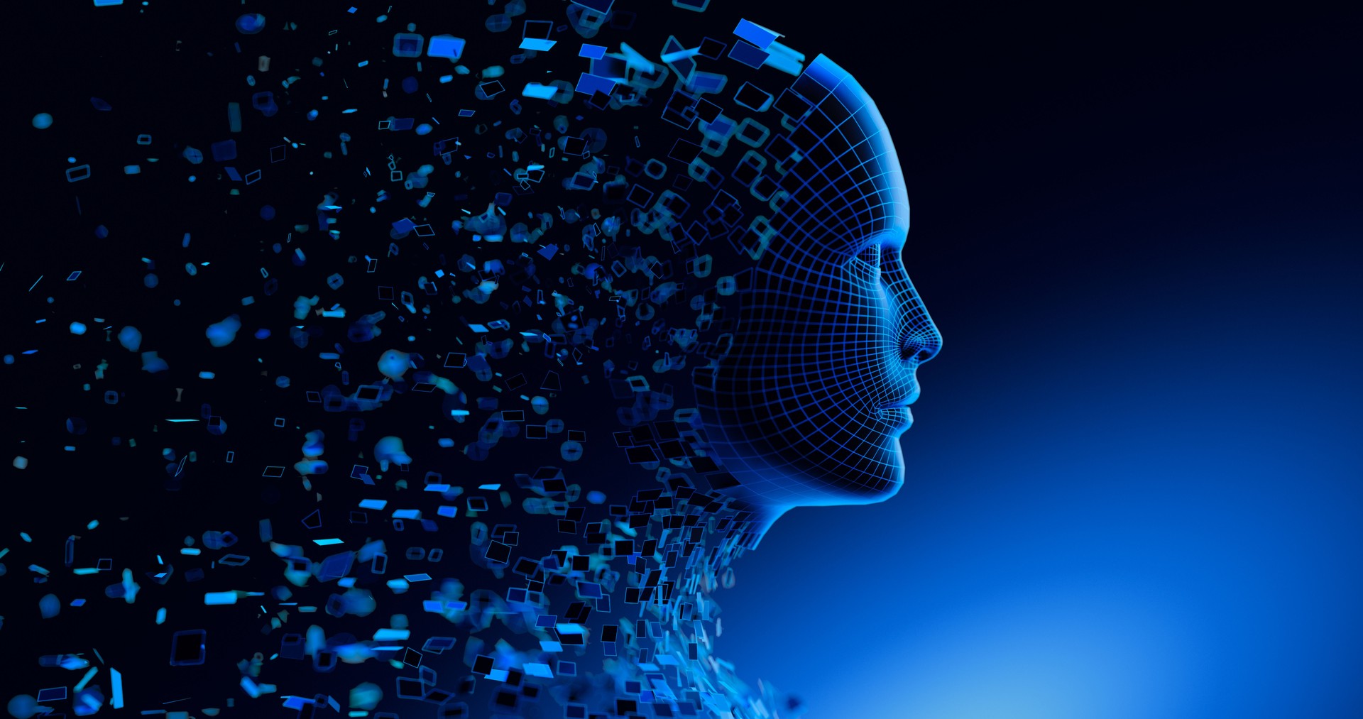 Digital Transformation: AI Artificial Intelligence in Human Face Head